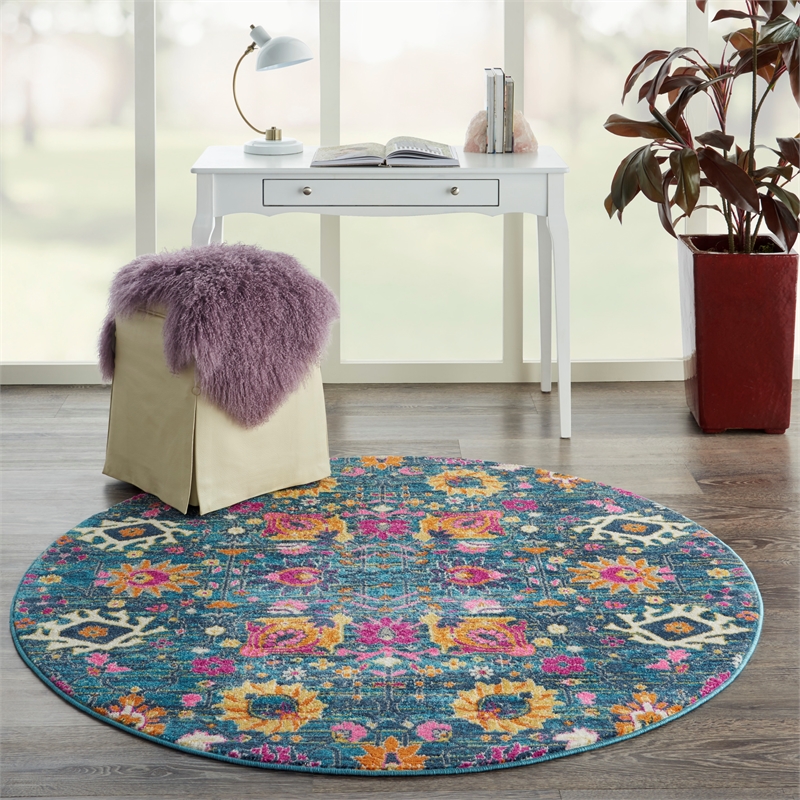 Nourison Passion 5' x Round Denim Fabric Bohemian Area Rug (5' Round)