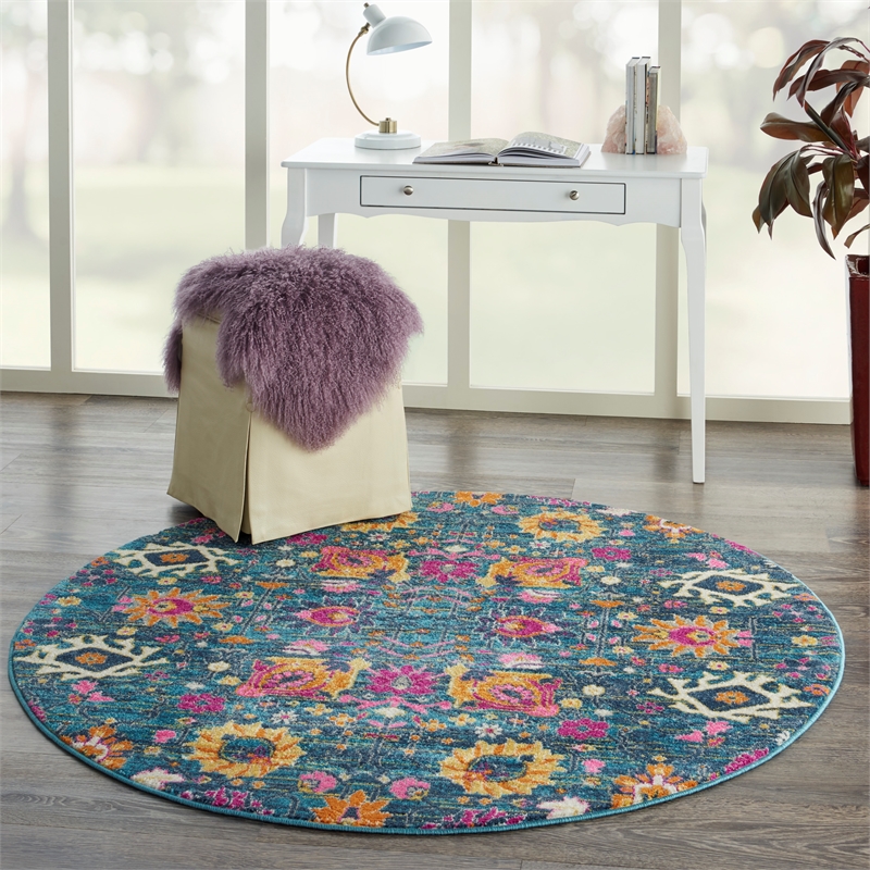 Nourison Passion 5' x Round Denim Fabric Bohemian Area Rug (5' Round)