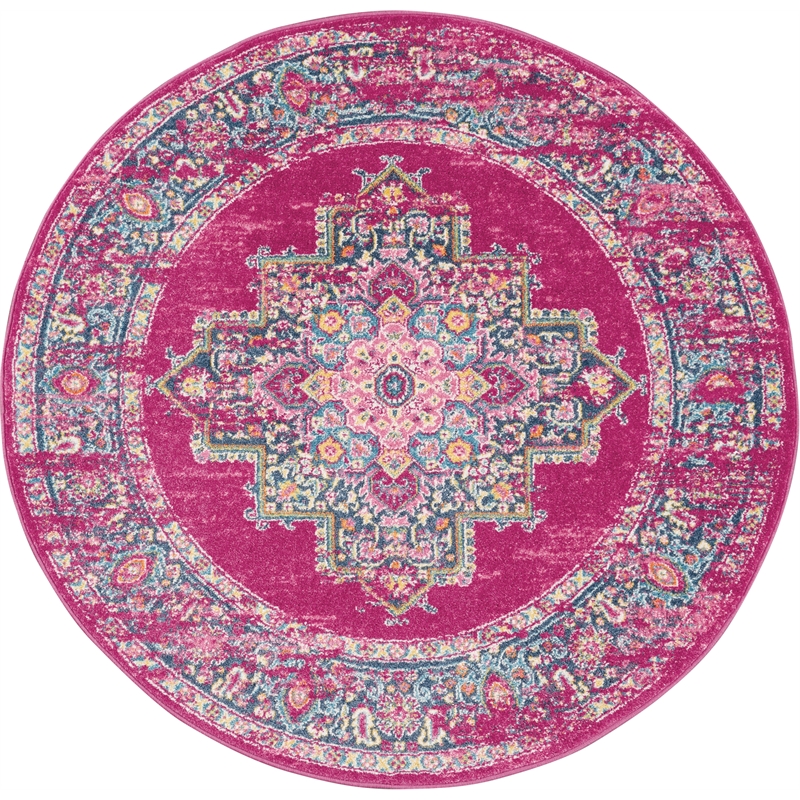 Nourison Passion 5' x Round Pink Fabric Bohemian Area Rug (5' Round)