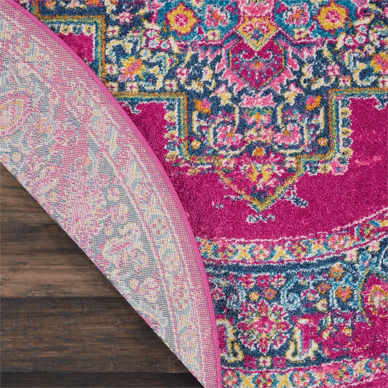 Nourison Passion 5' x Round Pink Fabric Bohemian Area Rug (5' Round)
