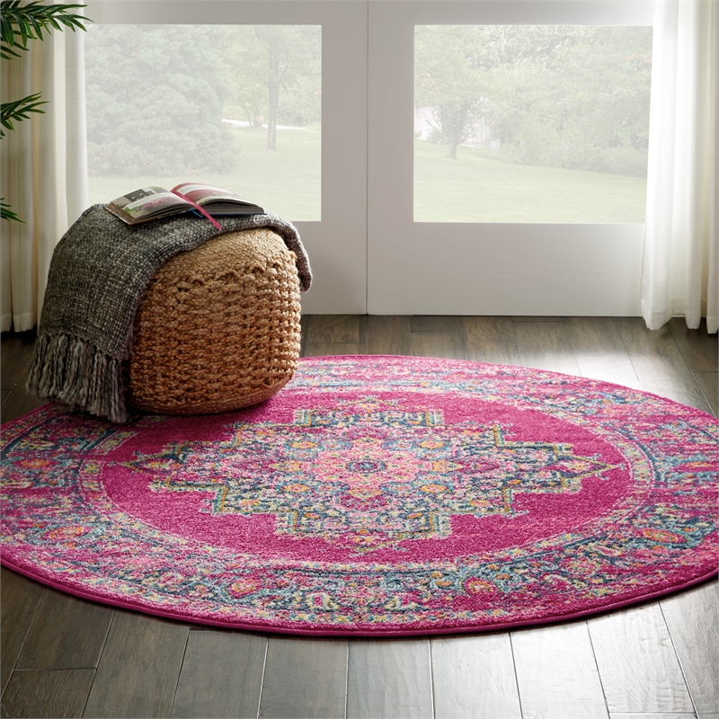 Nourison Passion 5' x Round Pink Fabric Bohemian Area Rug (5' Round)