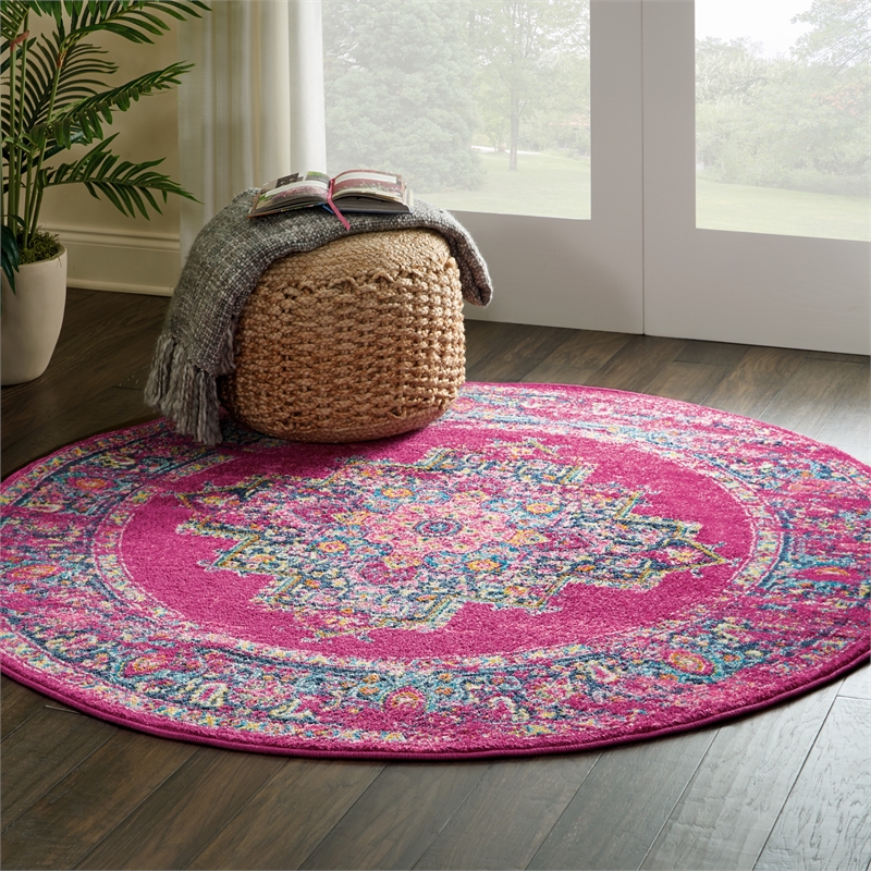 Nourison Passion 5' x Round Pink Fabric Bohemian Area Rug (5' Round)