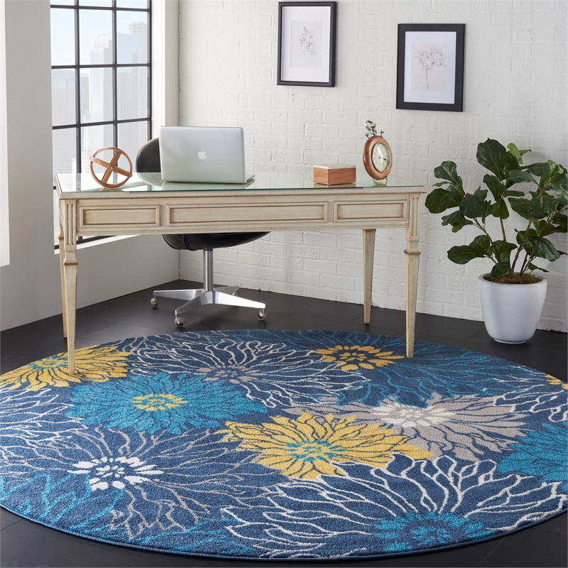 Nourison Passion 8' x Round Blue Fabric Contemporary Area Rug (8' Round)