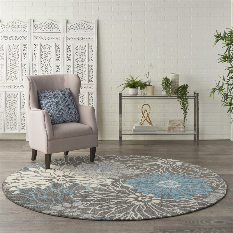 Nourison Passion 8' ROUND Charcoal/Blue Contemporary Indoor Rug Polypropylene