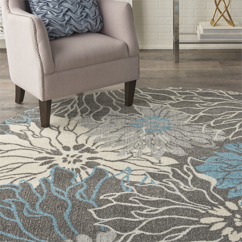 Nourison Passion 8' ROUND Charcoal/Blue Contemporary Indoor Rug Polypropylene
