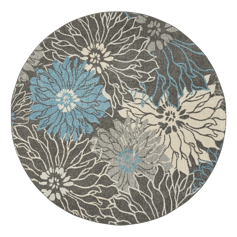 Nourison Passion 8' ROUND Charcoal/Blue Contemporary Indoor Rug Polypropylene