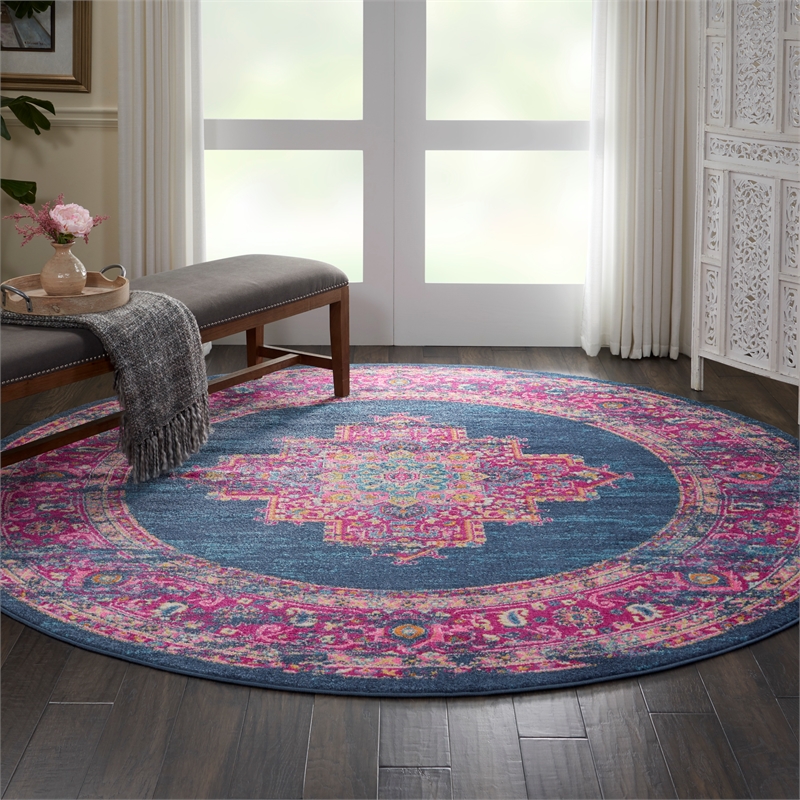 Nourison Passion 8' x Round Blue Fabric Bohemian Area Rug (8' Round)