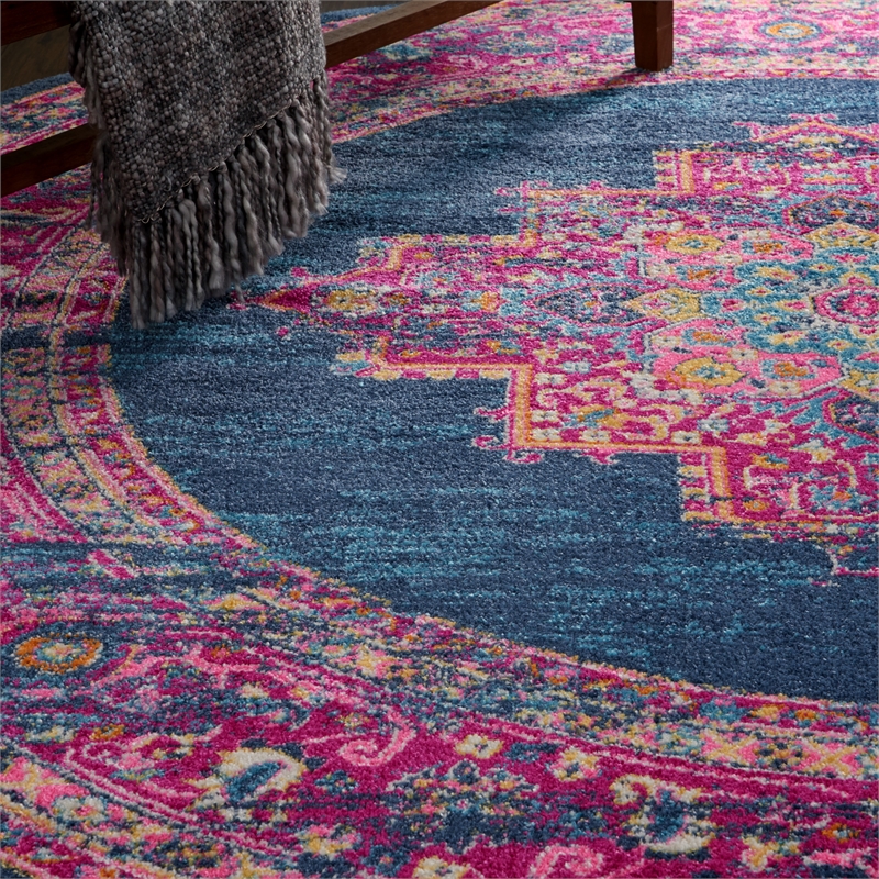 Nourison Passion 8' x Round Blue Fabric Bohemian Area Rug (8' Round)
