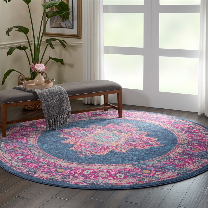 Nourison Passion 8' x Round Blue Fabric Bohemian Area Rug (8' Round)