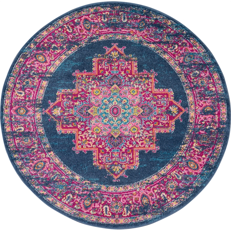 Nourison Passion 8' x Round Blue Fabric Bohemian Area Rug (8' Round)