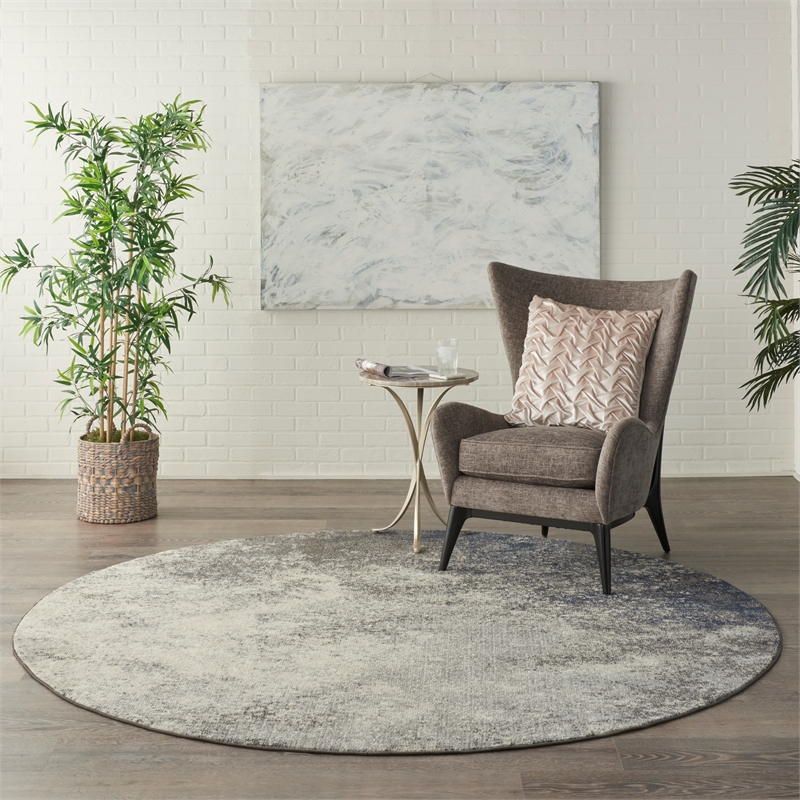 Nourison Passion 8' x Round Charcoal Ivory Fabric Modern Area Rug (8' Round)
