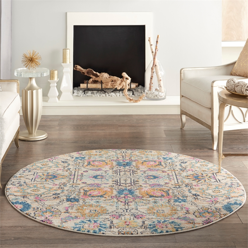 Nourison Passion 5' x Round Ivory Multicolor Fabric Bohemian Area Rug (5' Round)