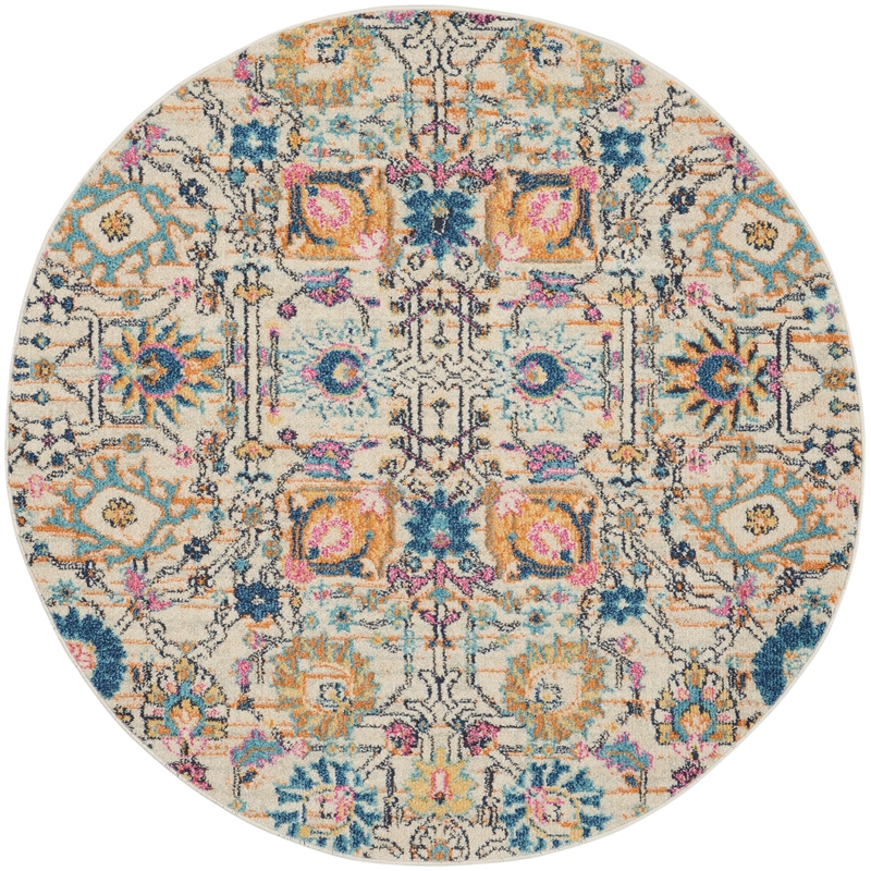 Nourison Passion 5' x Round Ivory Multicolor Fabric Bohemian Area Rug (5' Round)