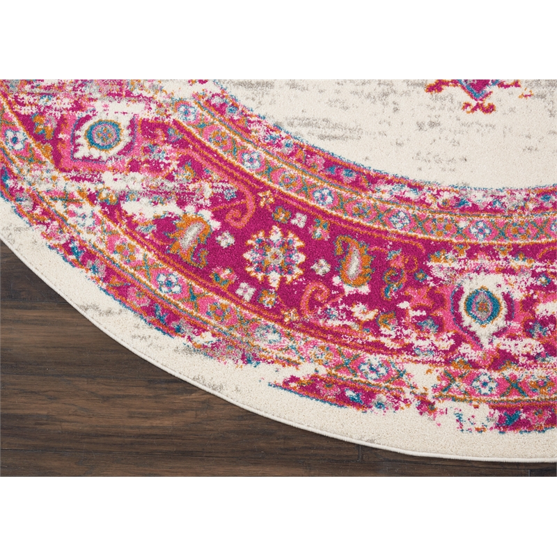 Nourison Passion 8' x Round Pink and White Fabric Bohemian Area Rug (8' Round)