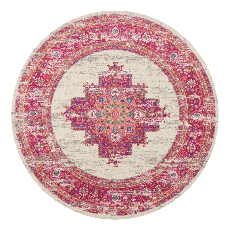 Nourison Passion 8' x Round Pink and White Fabric Bohemian Area Rug (8' Round)