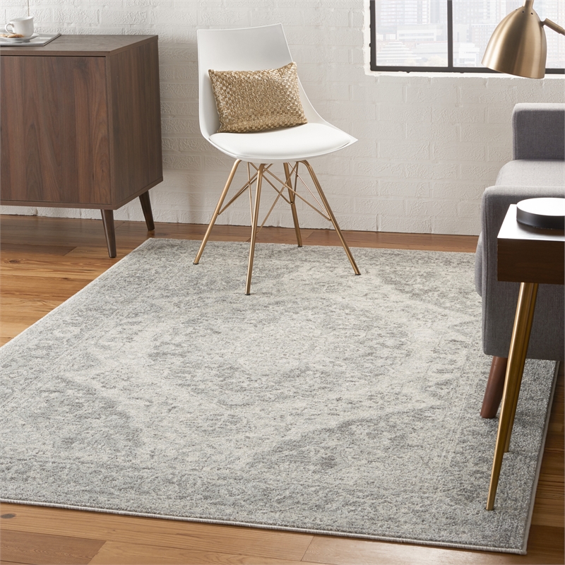 Nourison Tranquil 4' x 6' Ivory/Grey Farmhouse Indoor Rug Polypropylene