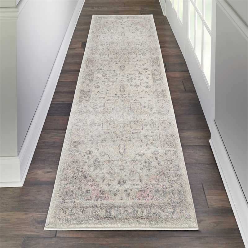 nourison tranquil 2'3&quot x 7'3&quot ivory/pink farmhouse indoor rug