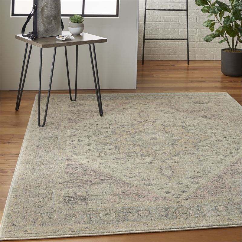 Nourison Tranquil 4' x 6' Fabric Ivory Pink Vintage Indoor Rug