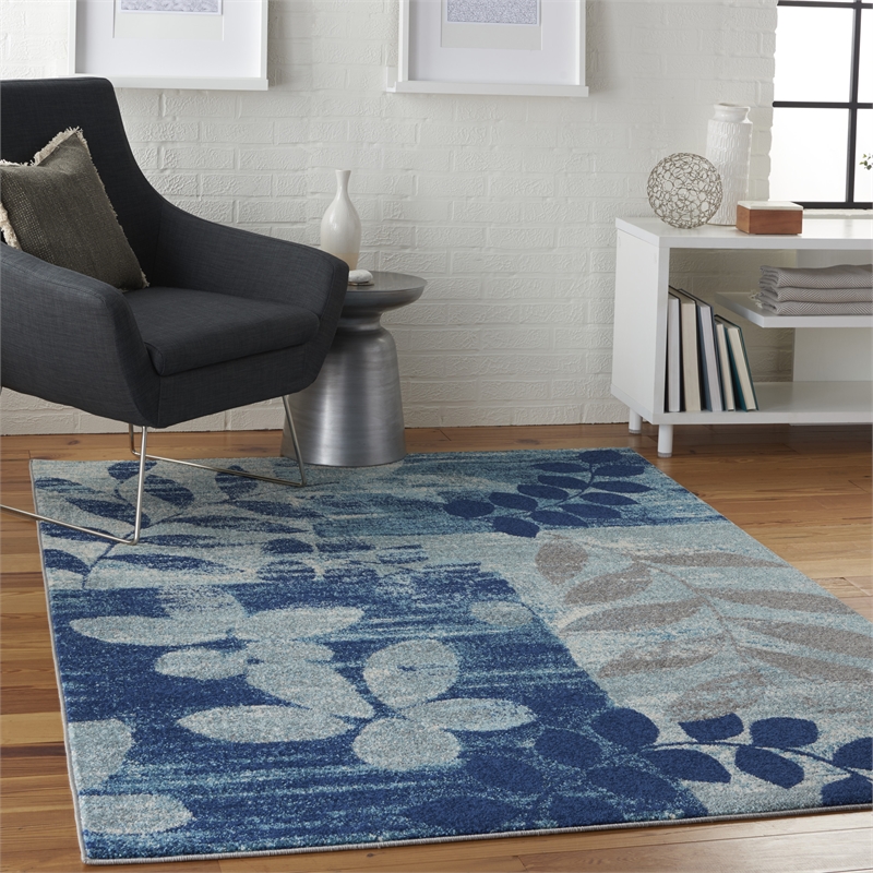 Nourison Tranquil 4' x 6' Navy/Light Blue Farmhouse Indoor Rug Polypropylene