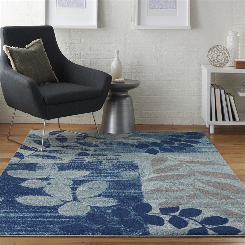 Nourison Tranquil 4' x 6' Navy/Light Blue Farmhouse Indoor Rug Polypropylene