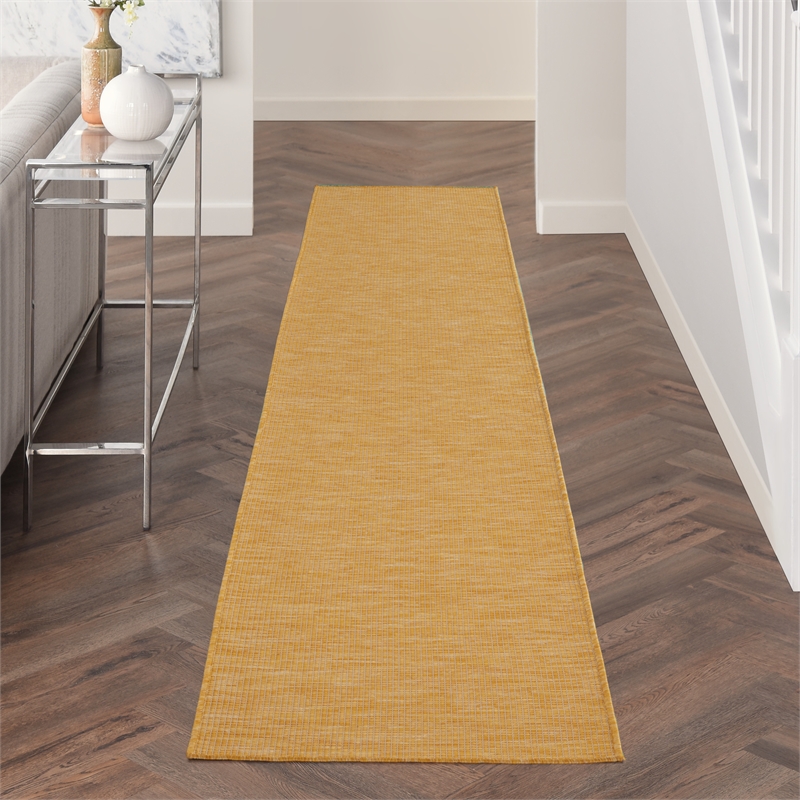 Nourison Positano 12' Runner Yellow Fabric Modern Area Rug (12' Runner)
