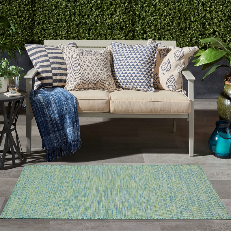 nourison positano 3' x 5' blue/green fabric modern area rug (3' x 5')