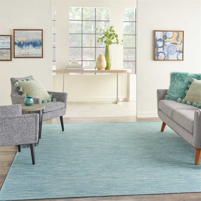 Nourison Positano 8' x 10' Aqua Fabric Modern Area Rug (8' x 10')