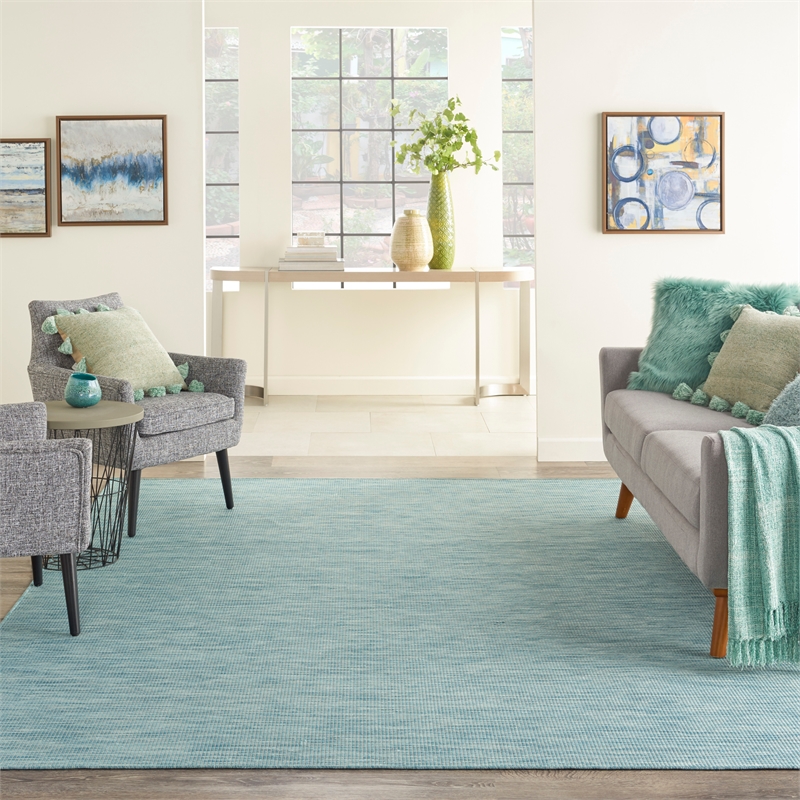 Nourison Positano 8' x 10' Aqua Fabric Modern Area Rug (8' x 10')