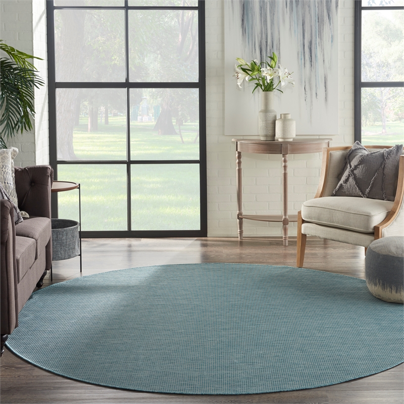 Nourison Positano 8' x Round Aqua Fabric Modern Area Rug (8' Round)