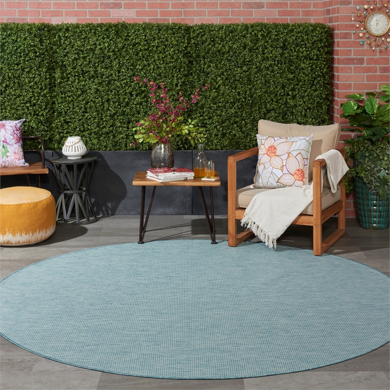 Nourison Positano 8' x Round Aqua Fabric Modern Area Rug (8' Round)