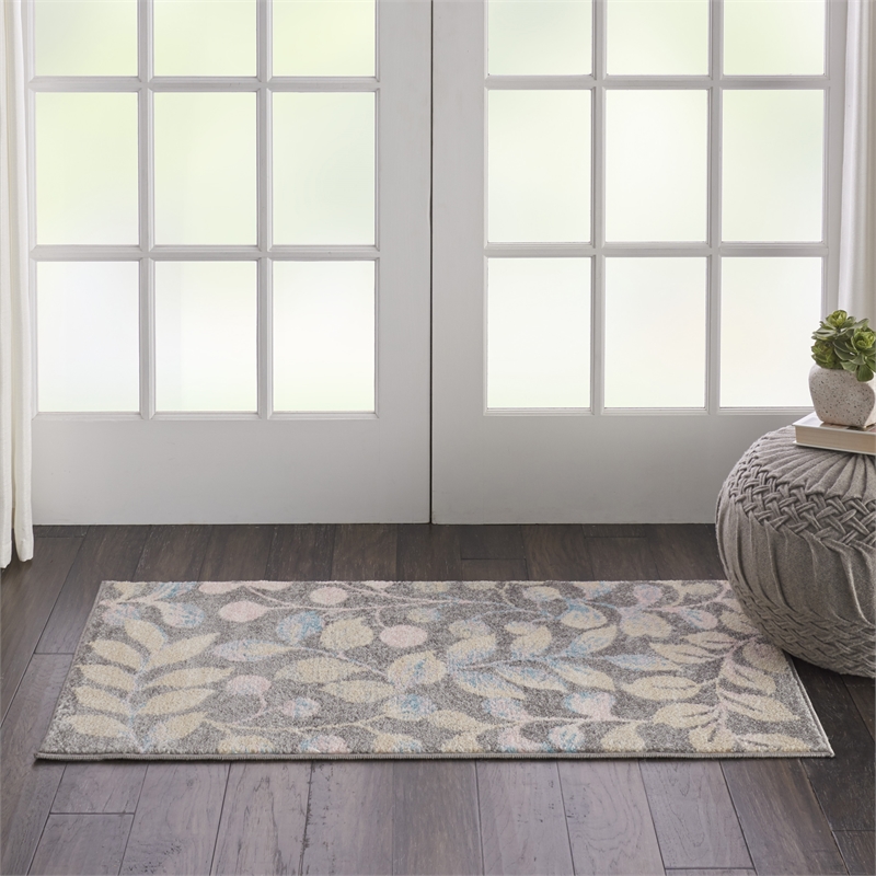 Nourison Tranquil 2' x 4' Grey/Beige Farmhouse Indoor Rug Polypropylene