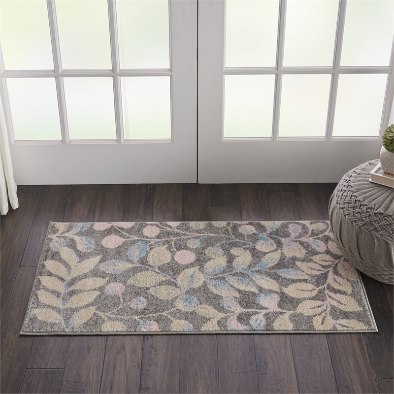 Nourison Tranquil 2' x 4' Grey/Beige Farmhouse Indoor Rug Polypropylene