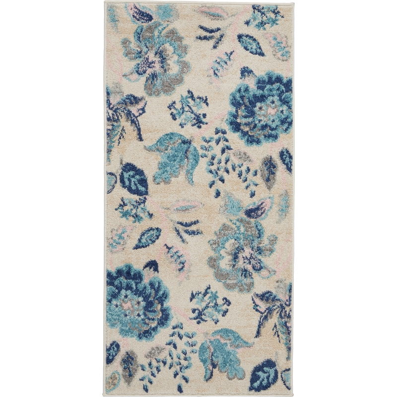 Nourison Tranquil 2' x 4' Ivory/Light Blue Farmhouse Indoor Rug