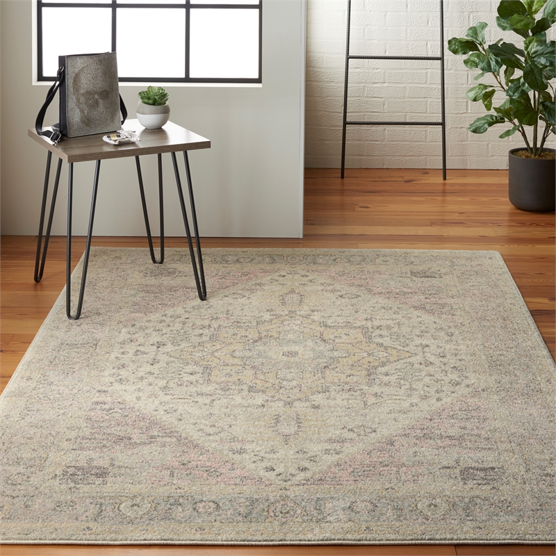 Nourison Tranquil 6' x 9' Ivory/Pink Farmhouse Indoor Rug