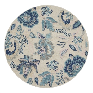 Nourison Tranquil 5'3&quot x ROUND Ivory/Light Blue Farmhouse Indoor Rug