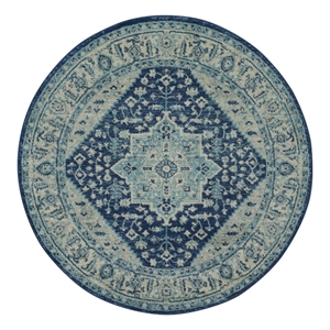 Nourison Tranquil 63x63&quot Round Polypropylene Fabric Rug in Ivory and Navy
