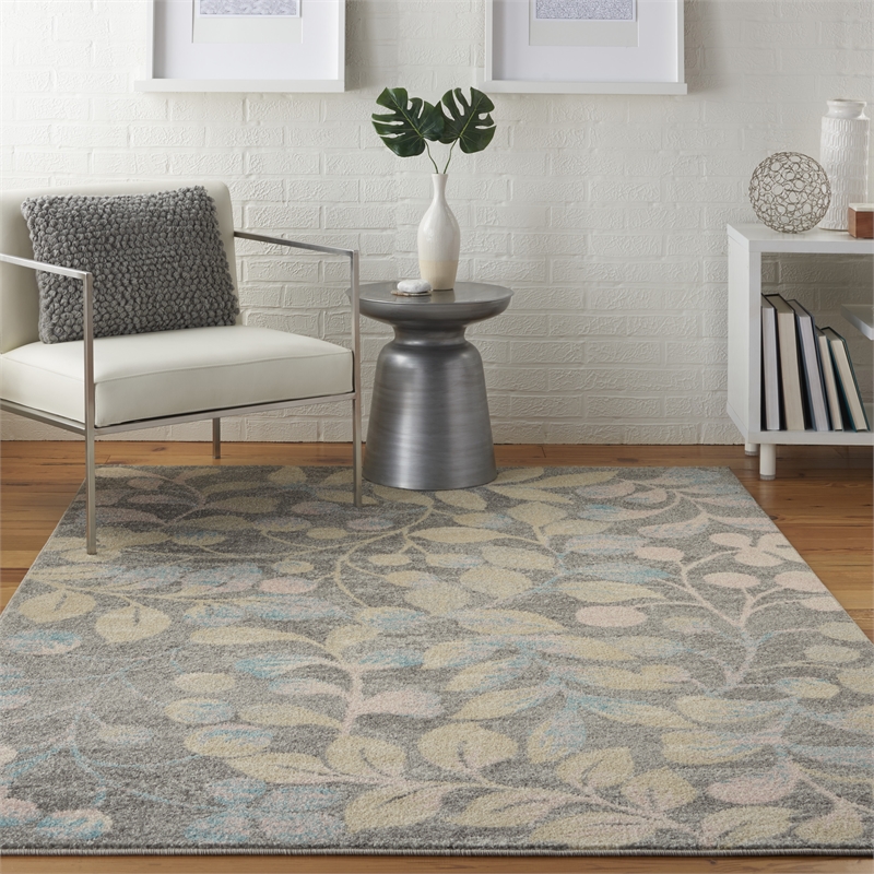 nourison tranquil 6' x 9' grey/beige farmhouse indoor rug polypropylene