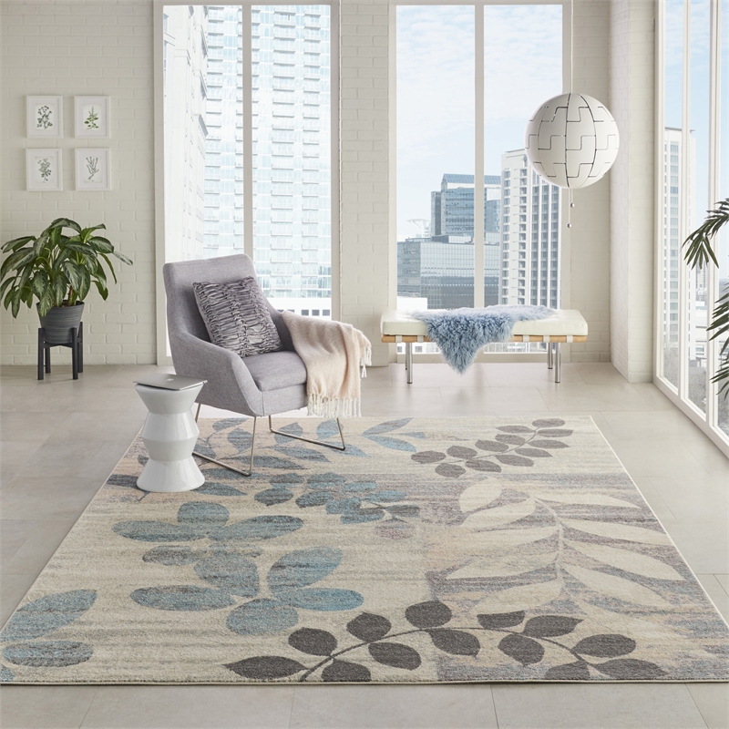 Nourison Tranquil 7' x 10' Ivory/Light Blue Farmhouse Indoor Rug Polypropylene
