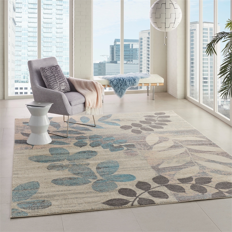 Nourison Tranquil 7' x 10' Ivory/Light Blue Farmhouse Indoor Rug Polypropylene