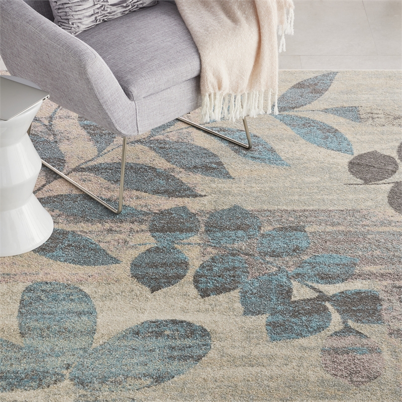 Nourison Tranquil 7' x 10' Ivory/Light Blue Farmhouse Indoor Rug Polypropylene