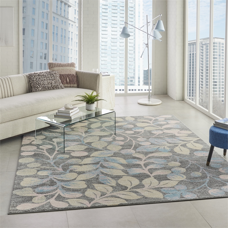 nourison tranquil 8' x 10' grey/beige farmhouse indoor rug polypropylene