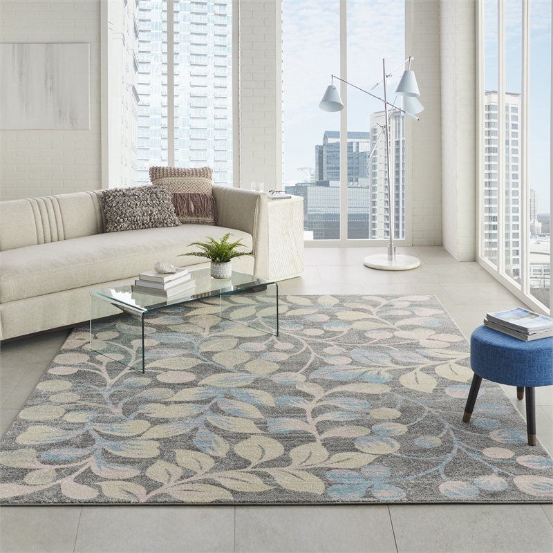 nourison tranquil 8' x 10' grey/beige farmhouse indoor rug polypropylene