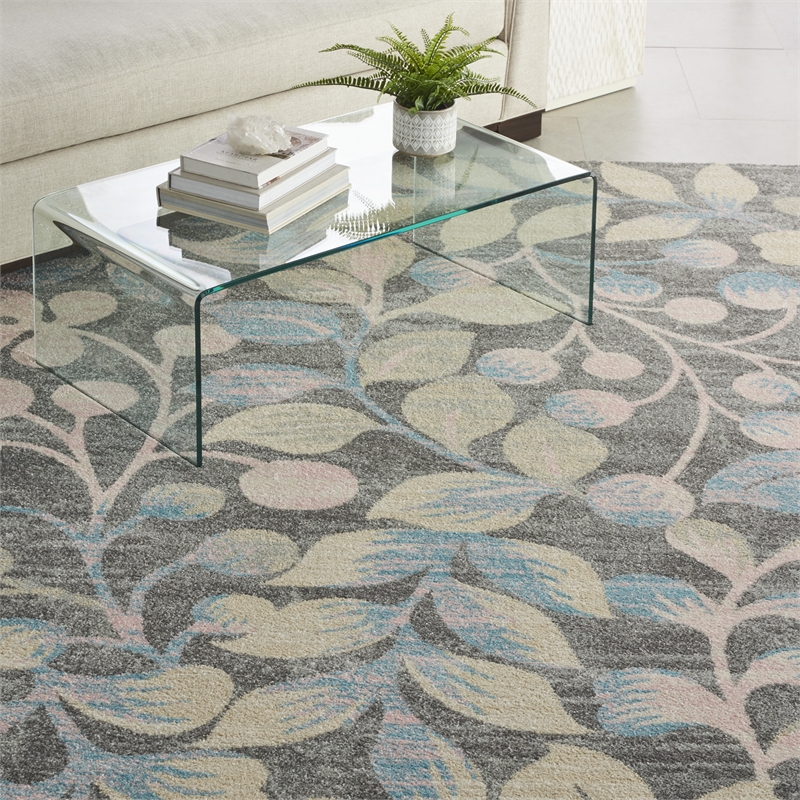nourison tranquil 8' x 10' grey/beige farmhouse indoor rug polypropylene