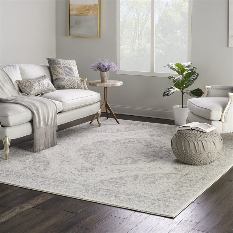 Nourison Tranquil 8' x 10' Ivory/Grey Farmhouse Indoor Rug Polypropylene