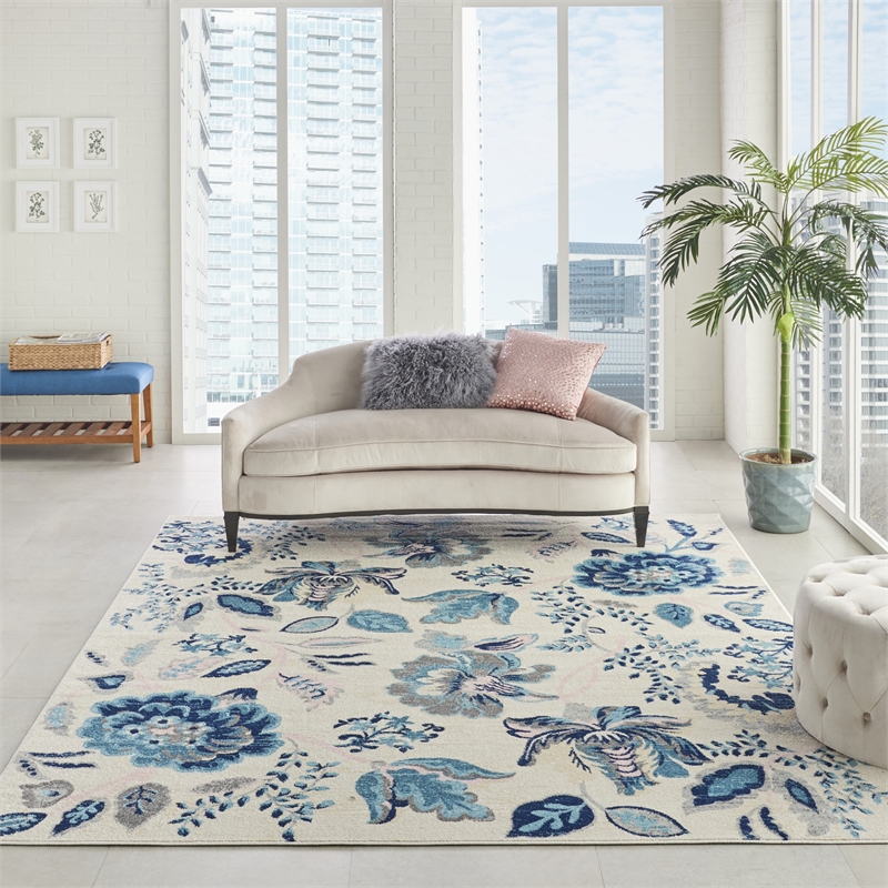 Nourison Tranquil 8' x 10' Ivory/Light Blue Farmhouse Indoor Rug Polypropylene