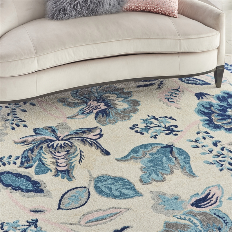 Nourison Tranquil 8' x 10' Ivory/Light Blue Farmhouse Indoor Rug Polypropylene