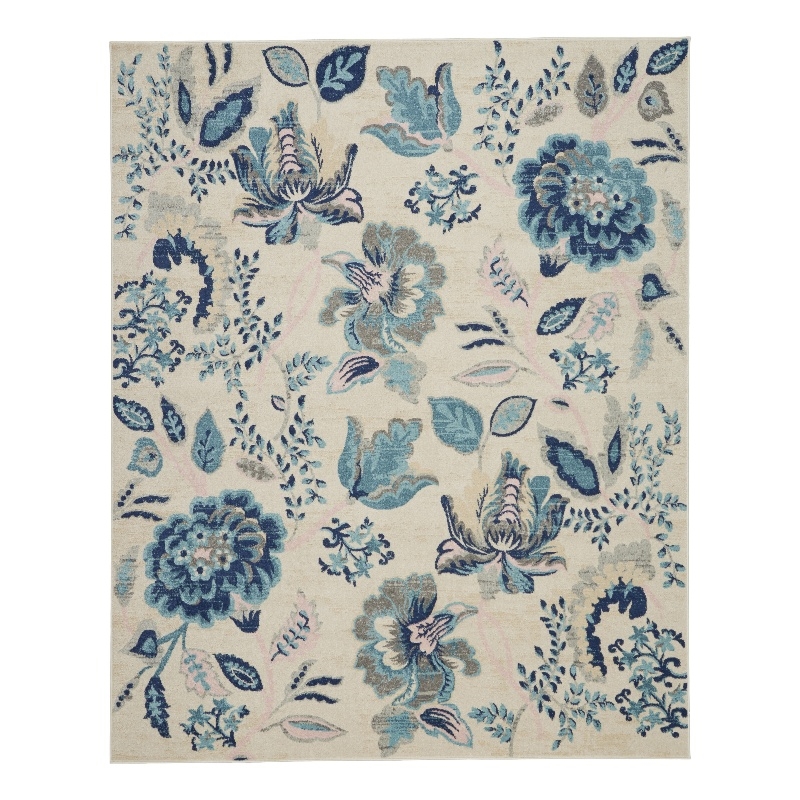 Nourison Tranquil 8' x 10' Ivory/Light Blue Farmhouse Indoor Rug Polypropylene