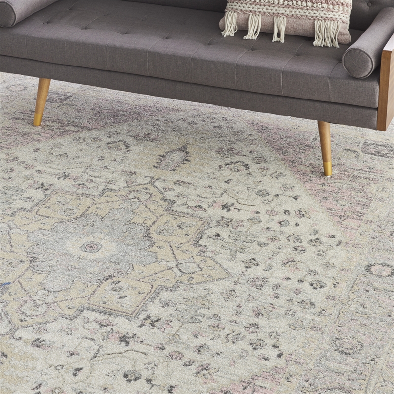 Nourison Tranquil 8' x 10' Ivory/Pink Farmhouse Indoor Rug Polypropylene