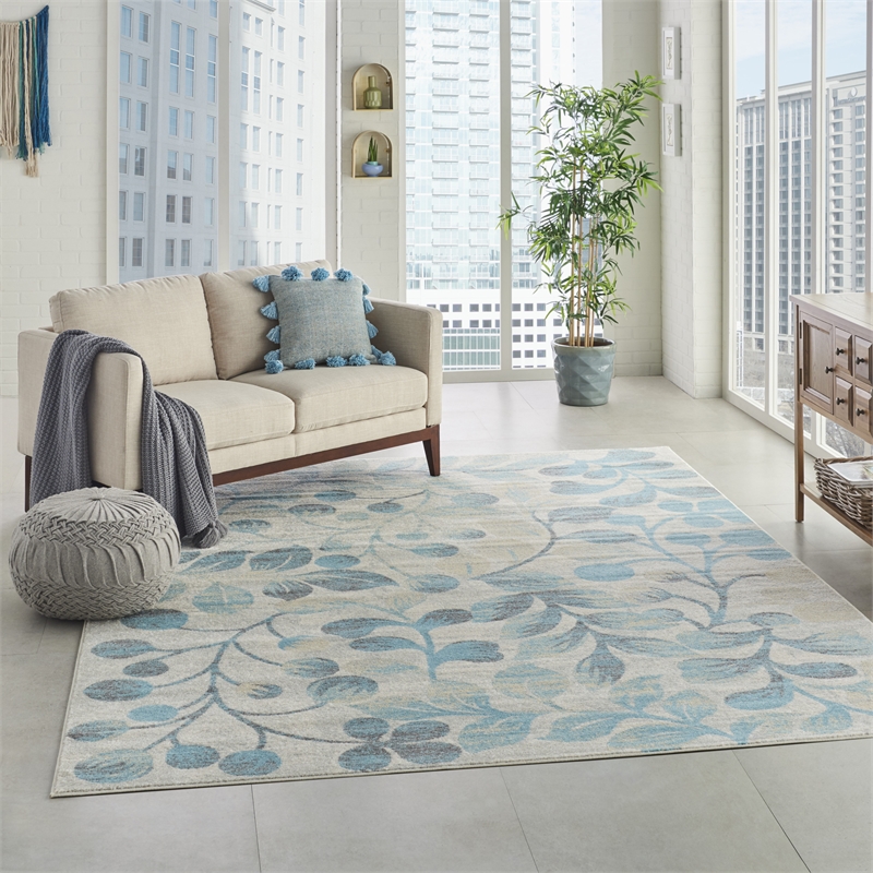 Nourison Tranquil 8' x 10' Ivory/Turquoise Farmhouse Indoor Rug Polypropylene