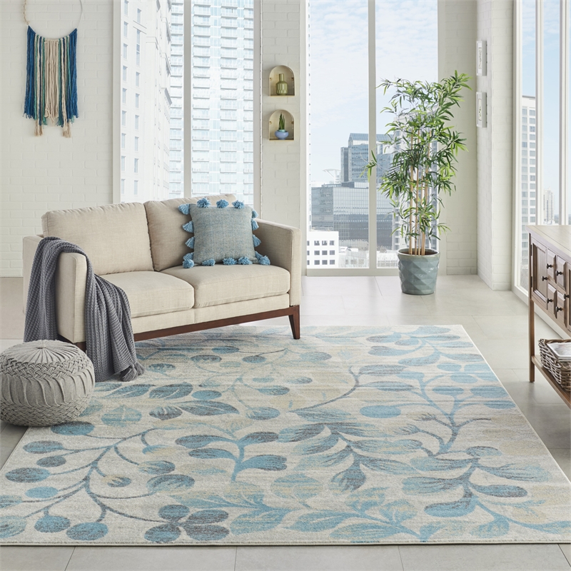 Nourison Tranquil 8' x 10' Ivory/Turquoise Farmhouse Indoor Rug Polypropylene